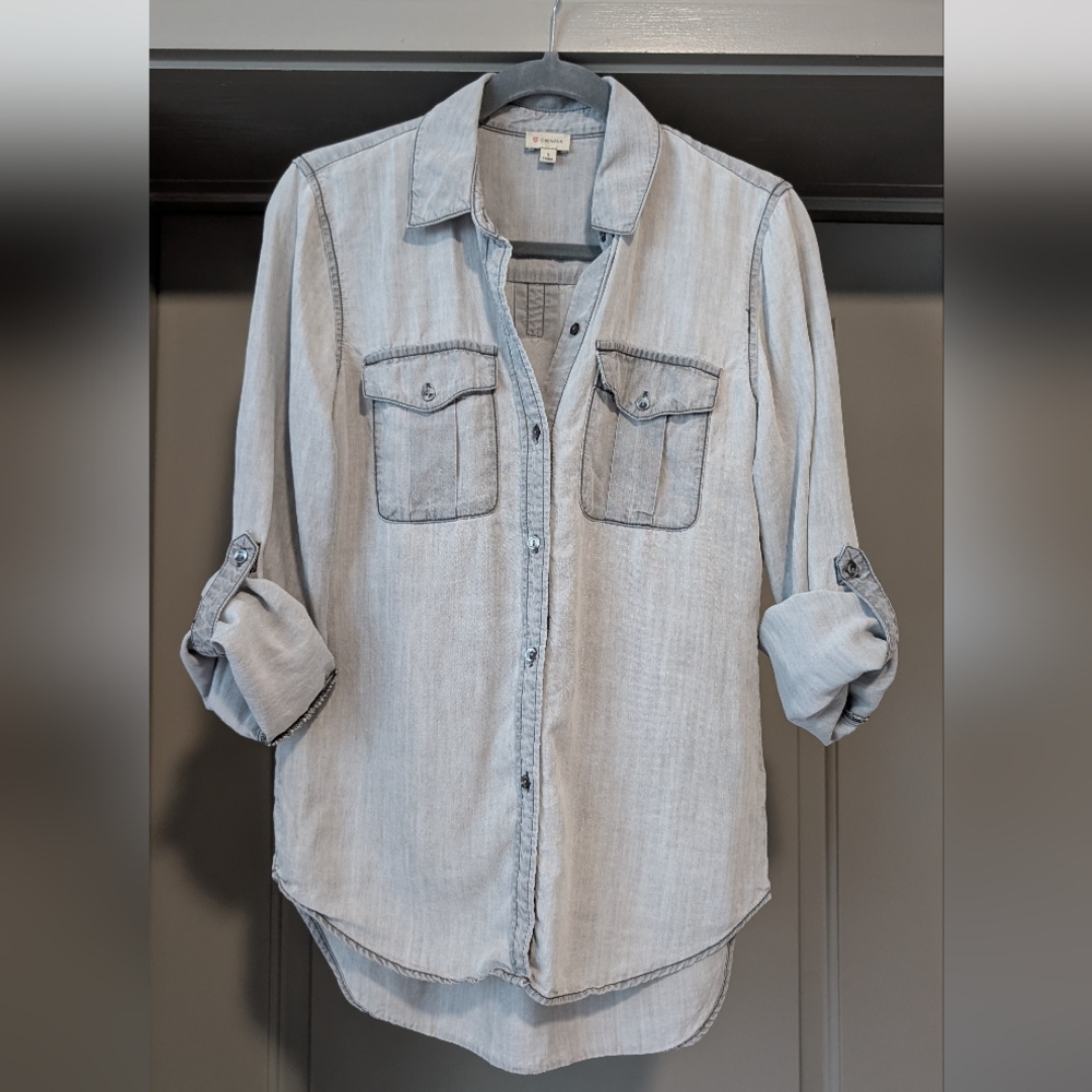 Cremieux Tencel Denim Convertible Sleeve Bottom Down Gray Sz Small